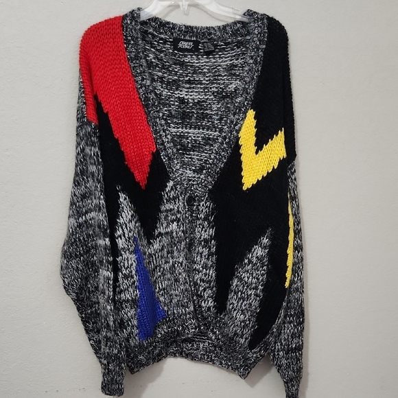 Street Scene Knit Cardigan Mens Sweater Size L Chunky Knit Vintage Abstract - Picture 1 of 8
